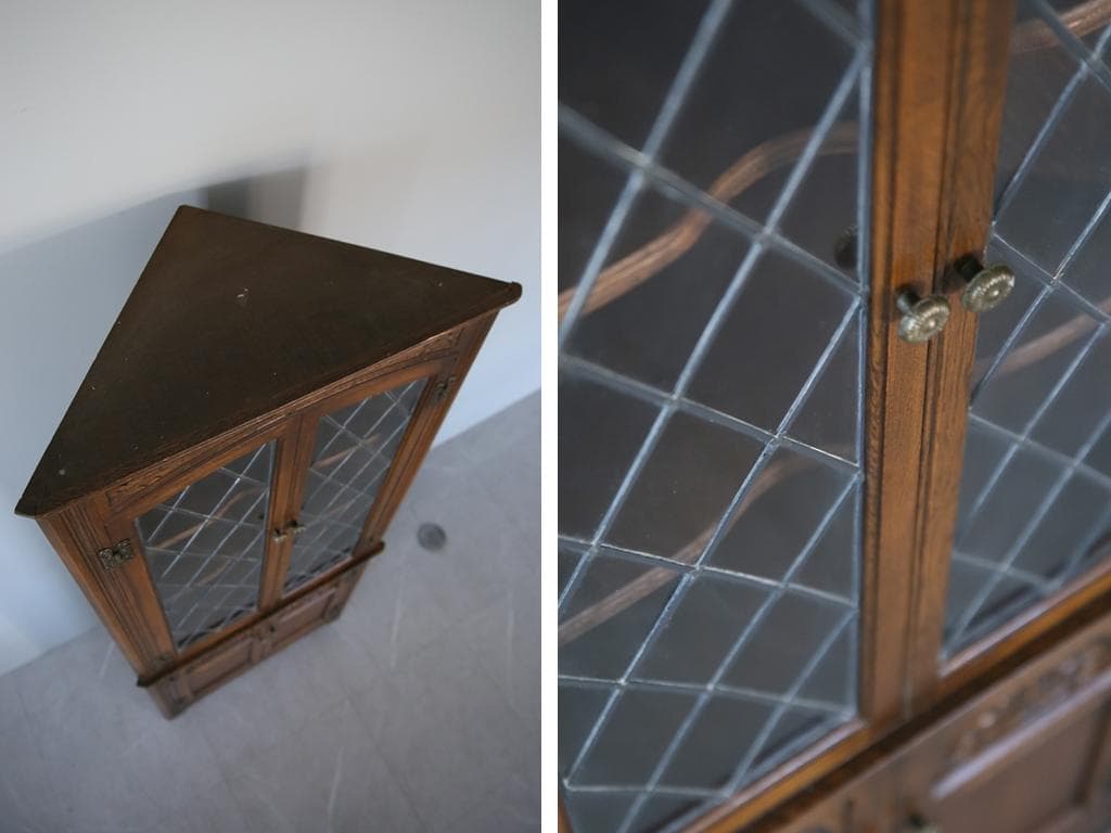 英国アンティーク木製ディスプレイキャビネット/食器棚/本棚/飾り棚(92-86)