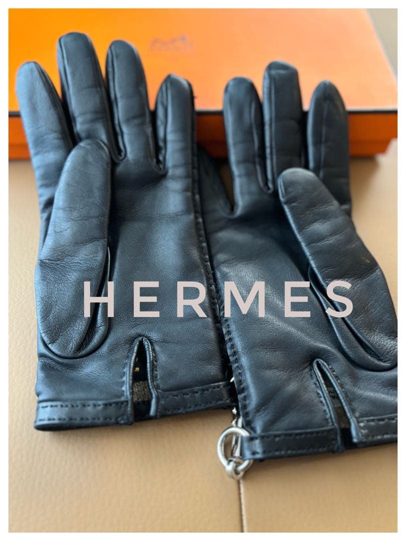 HERMES エルメス　手袋　グローブ　レザー　カシミア 71/2