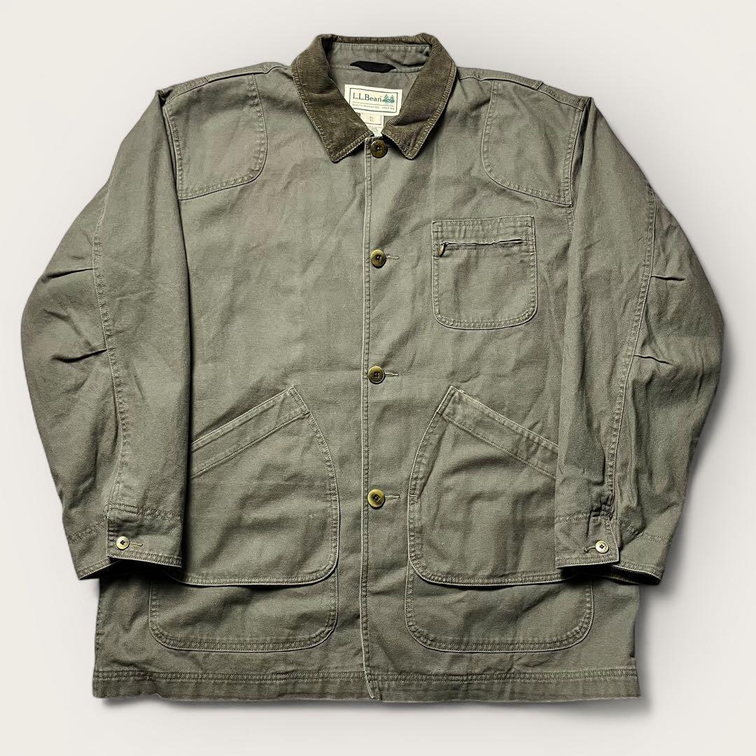 L.L.Bean ハンティングジャケット グリーン 襟コーデュロイ 裏地チェック