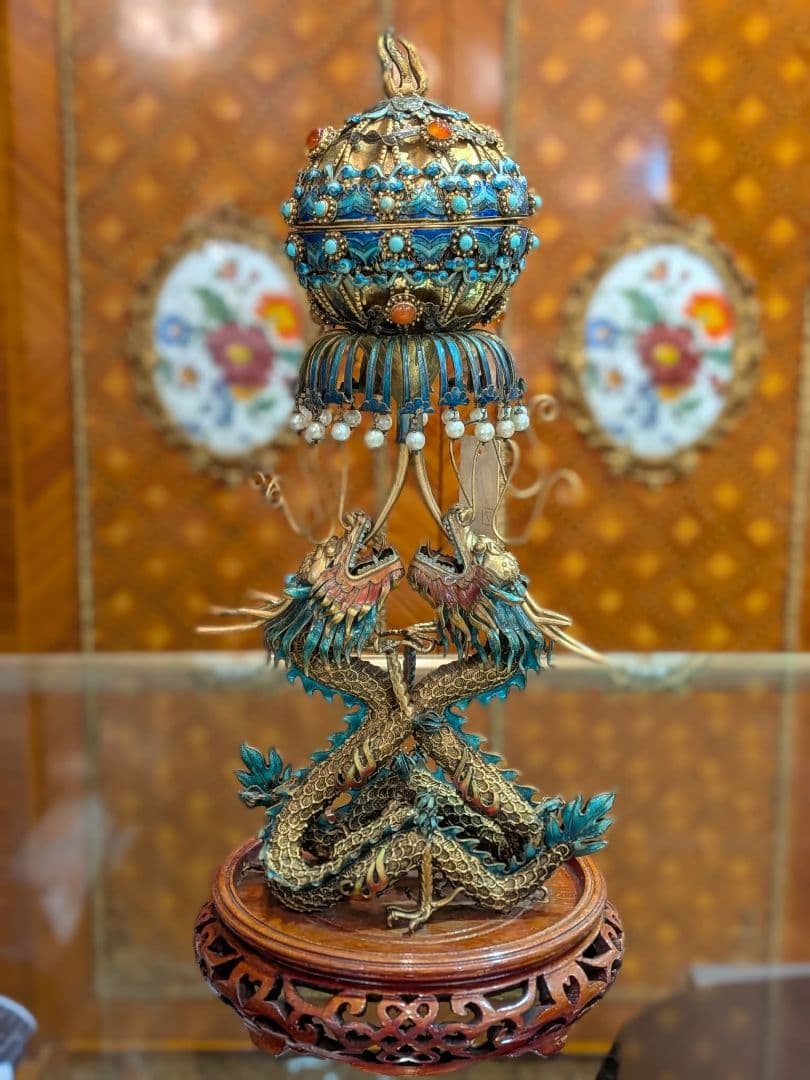 シャイションプー 特価 骨董 中国 龍 置物 高さ約36㎝×横奥行15㎝