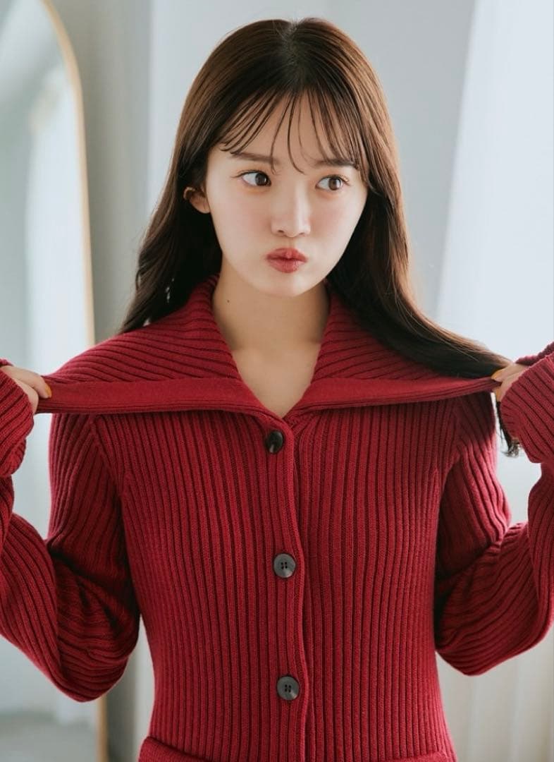 最終値下げ　pinue ピヌエ　フロントボタンリブニットワンピース　NAVY S