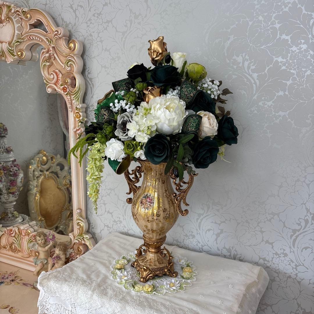 まゆ様特別オーダー商品 濃いグリーンのフラワーアレンジメント・特大サイズ