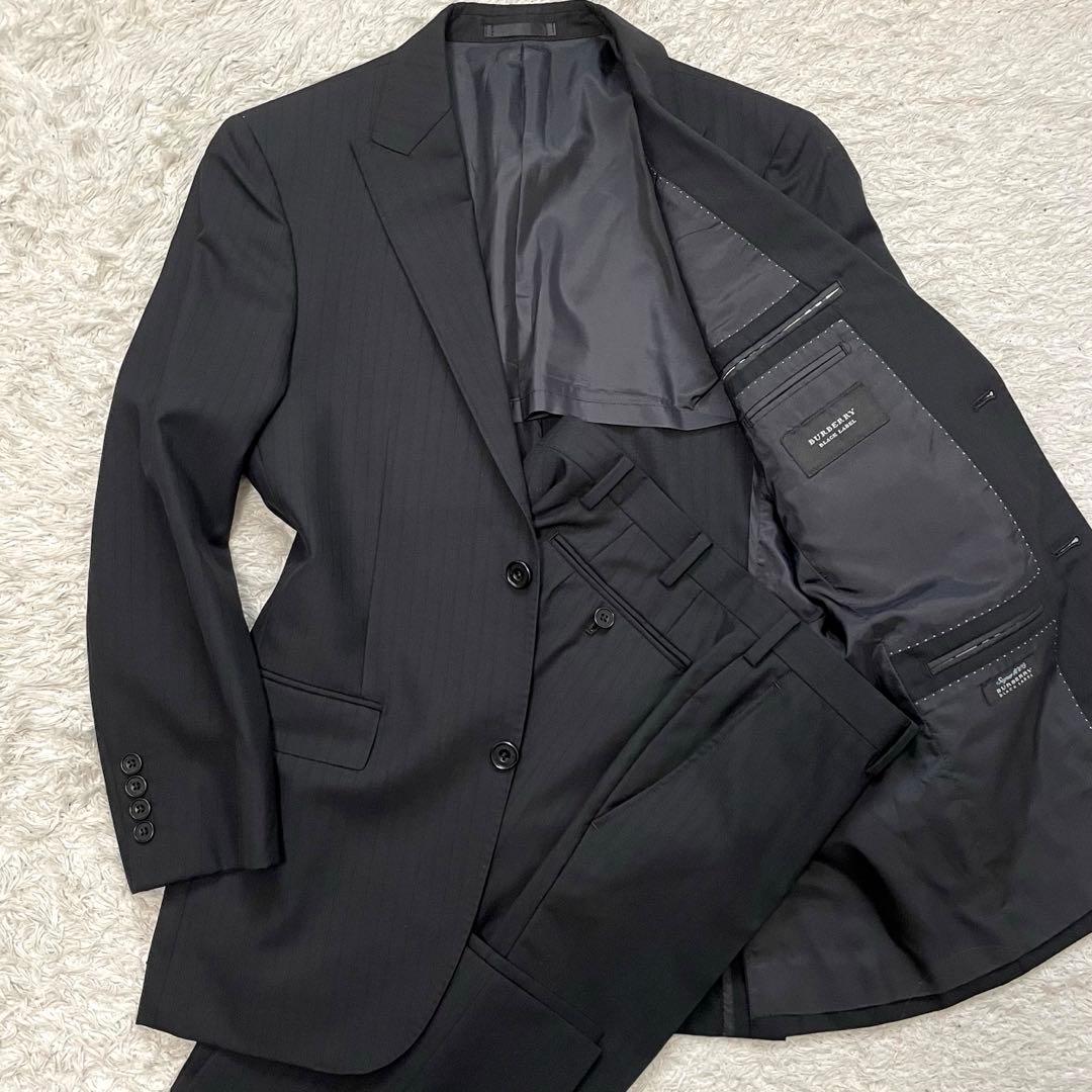 美品 バーバリー スーツ セットアップ super 100's ストライプ 黒