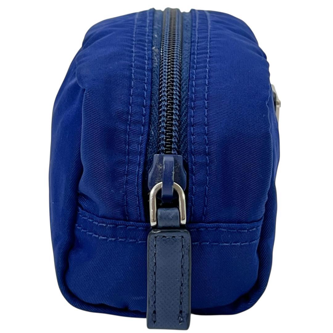 プラダ ポーチ ネイビー ナイロン サフィアーノレザー シルバー