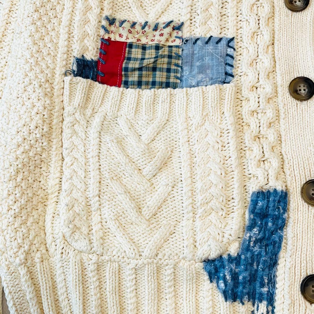 ポロラルフローレン コットン レザー エルボーパッチ パッチワーク カーディガン