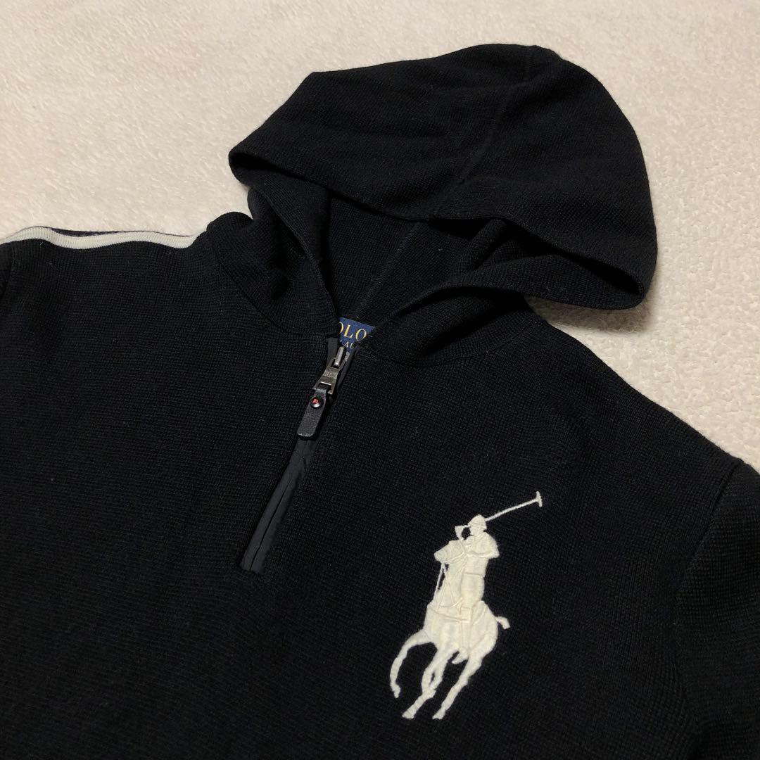 ラルフローレン　ハーフジップ　ウールニット　ビッグポニー刺繍ロゴ　XL18-20