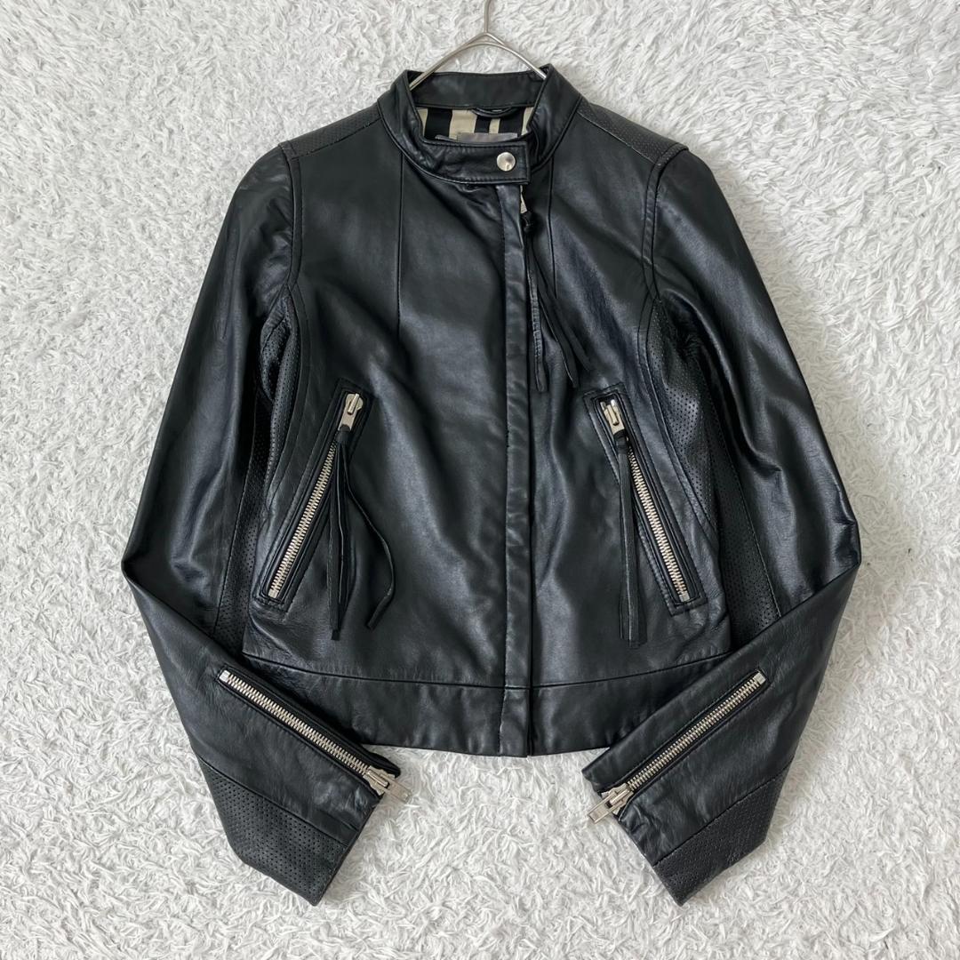 極美品✨ダブルスタンダード ライダースジャケット ラムレザー 羊革 裏地総柄 黒