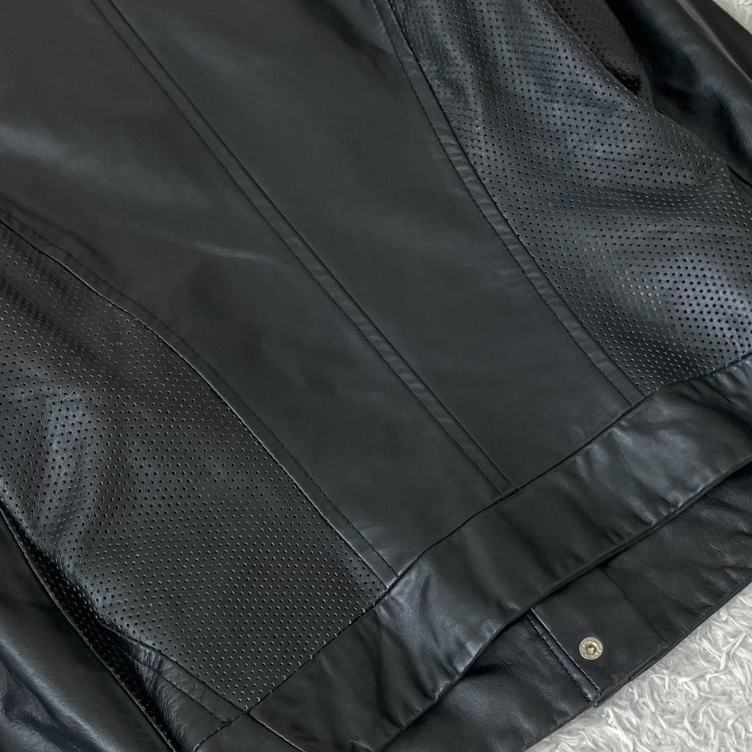 極美品✨ダブルスタンダード ライダースジャケット ラムレザー 羊革 裏地総柄 黒