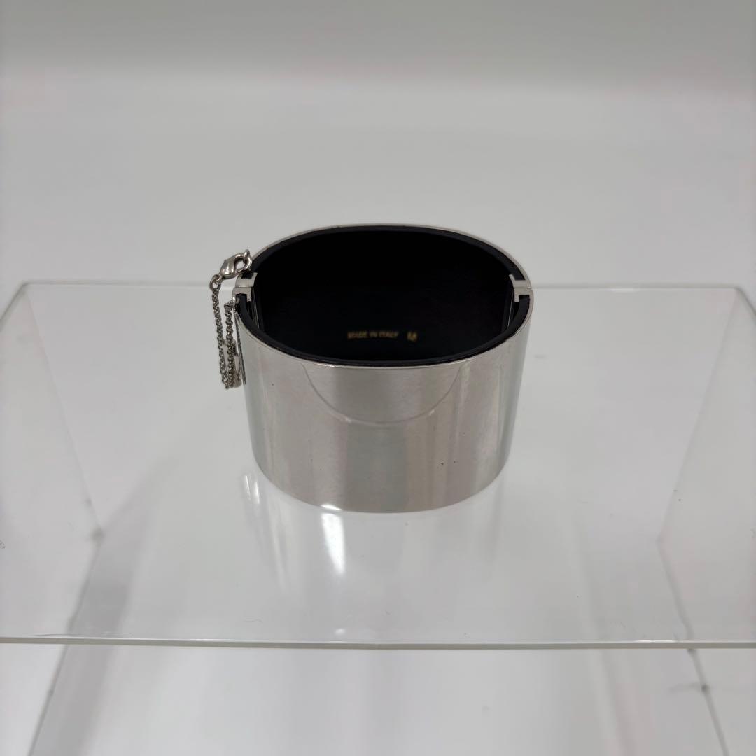セリーヌ マンシェット レザー ワイド ブレスレット シルバー M