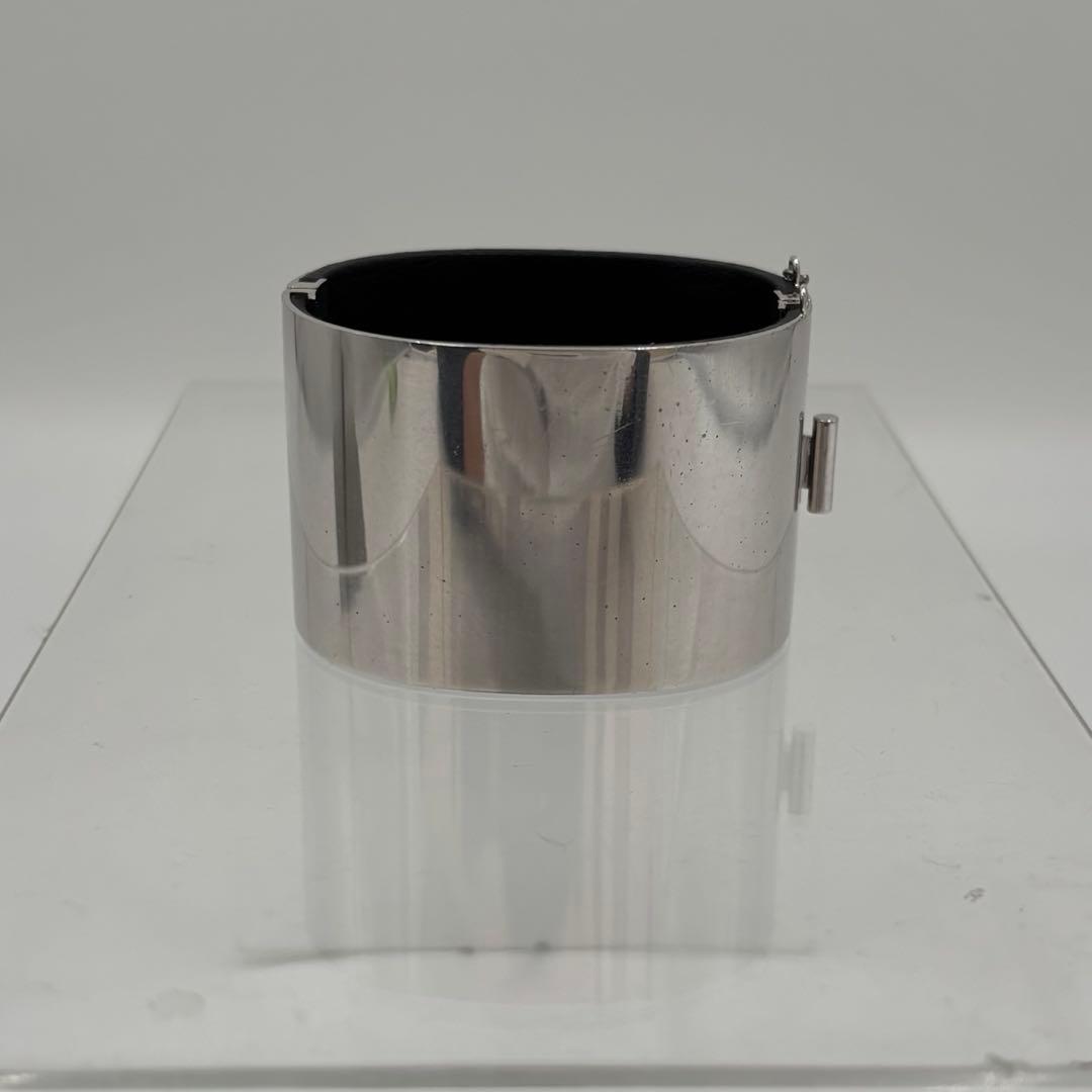 セリーヌ マンシェット レザー ワイド ブレスレット シルバー M