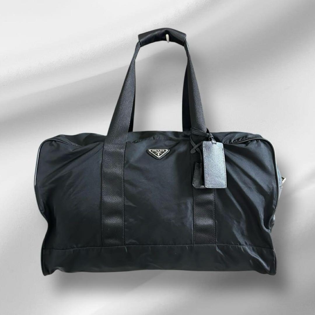 【美品】 プラダ ボストンバッグ ナイロン サフィアーノ ギャランティ付き