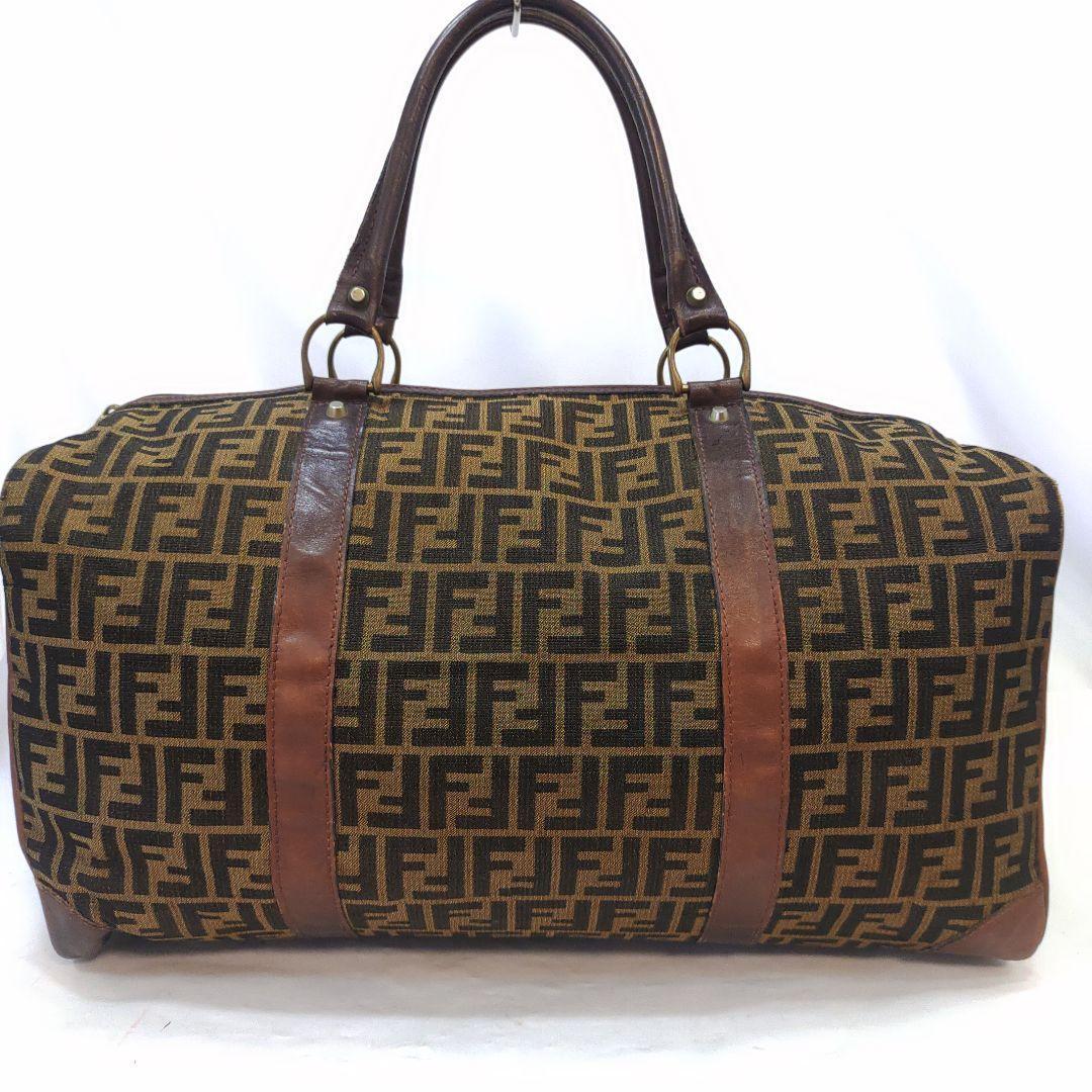 フェンディ ボストンバッグ レザー×キャンバス A4可 肩掛 FF柄 ブラウン