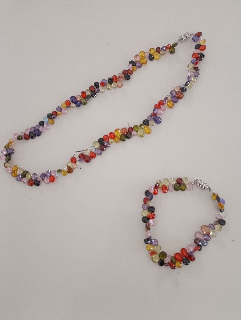 天然石ドロップビーズ ネックレスとブレスレットセット