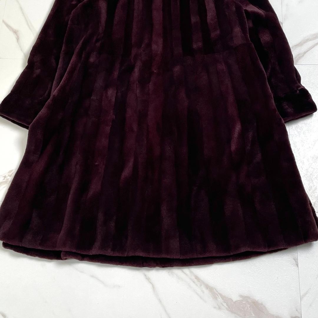 総丈105cm✨サガミンク リアルファー コート 銀サガ バーガンディ 毛並み◎