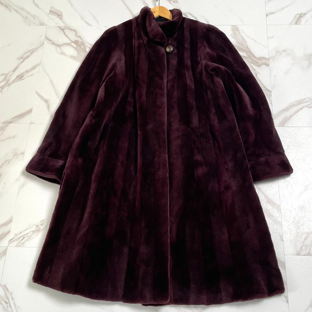 総丈105cm✨サガミンク リアルファー コート 銀サガ バーガンディ 毛並み◎