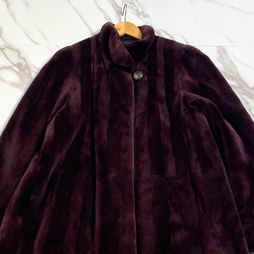 総丈105cm✨サガミンク リアルファー コート 銀サガ バーガンディ 毛並み◎