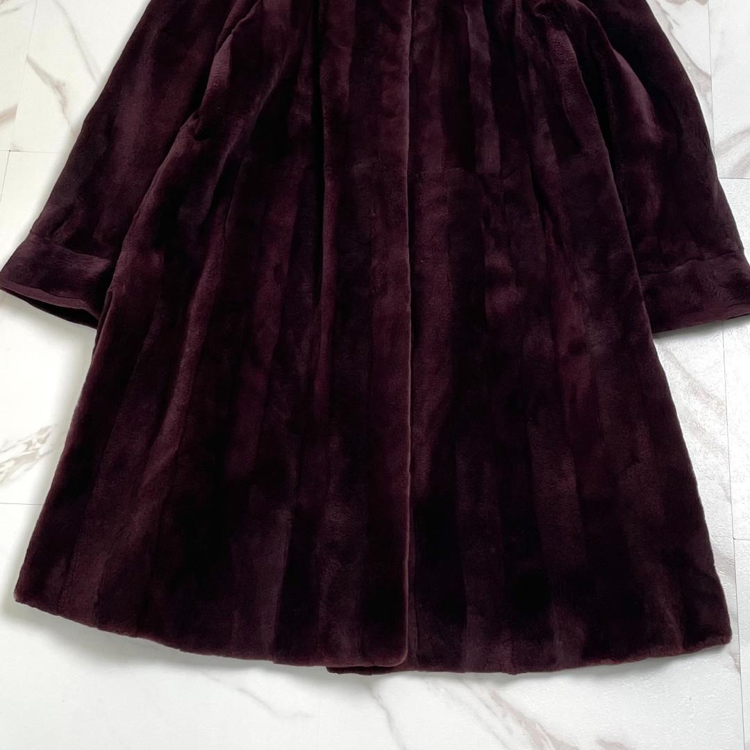 総丈105cm✨サガミンク リアルファー コート 銀サガ バーガンディ 毛並み◎