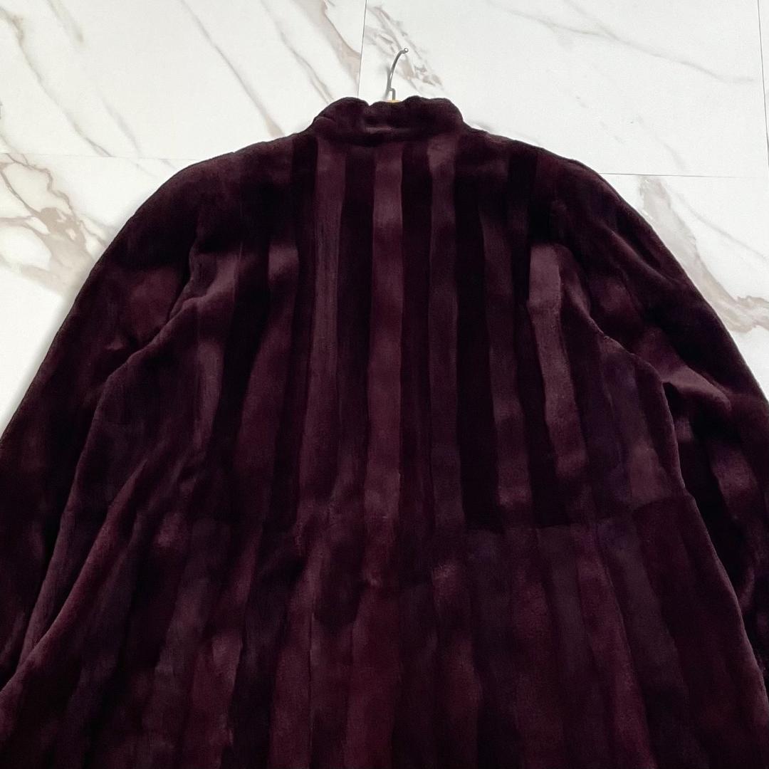 総丈105cm✨サガミンク リアルファー コート 銀サガ バーガンディ 毛並み◎