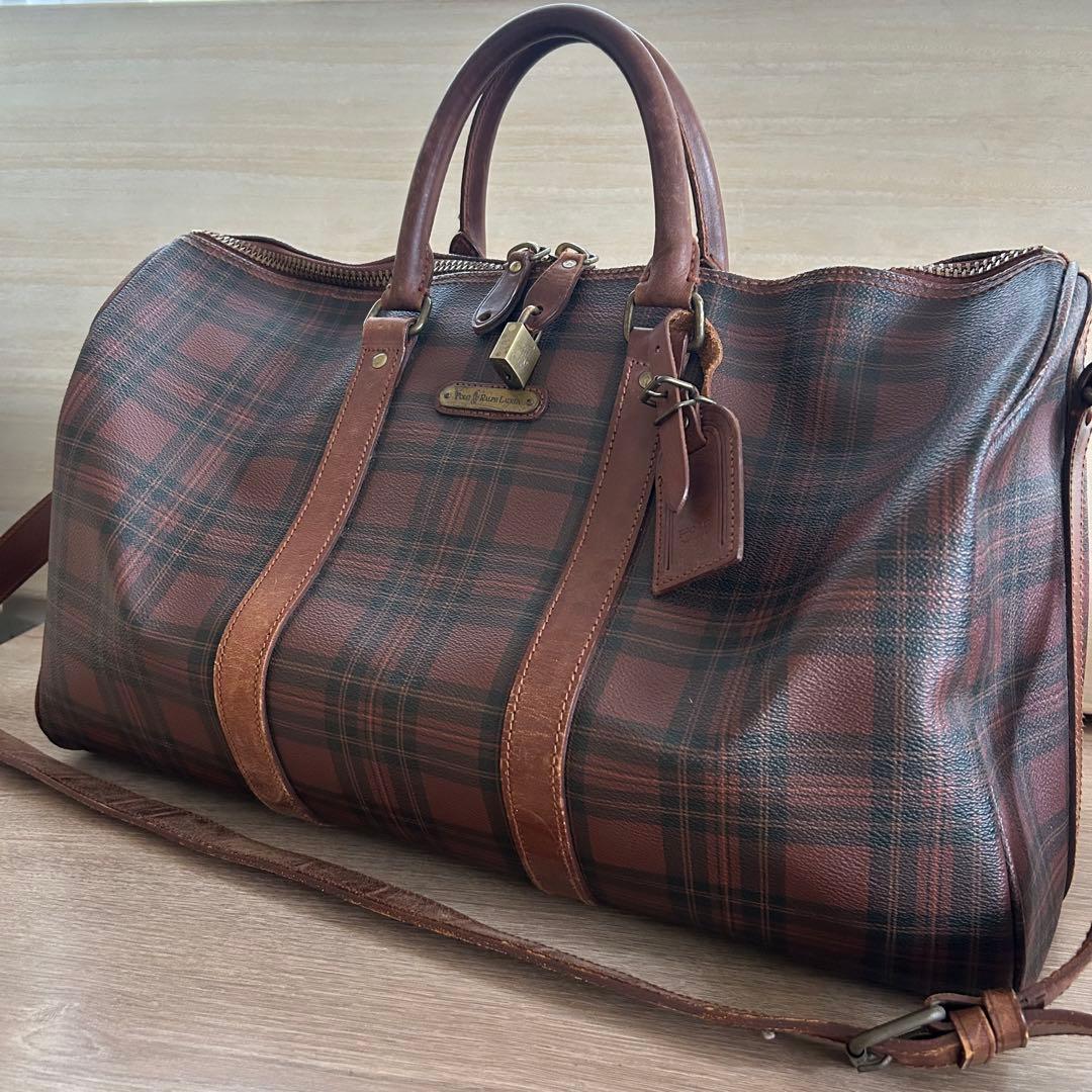 ポロラルフローレン ボストンバッグ タータンチェック 2way ブラウン