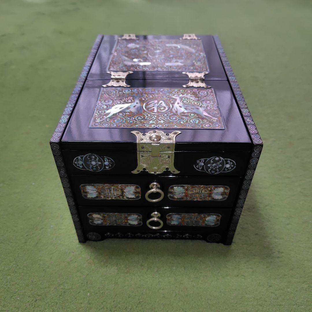 螺鈿細工 収納ボックス 2引き出し ミラー付き