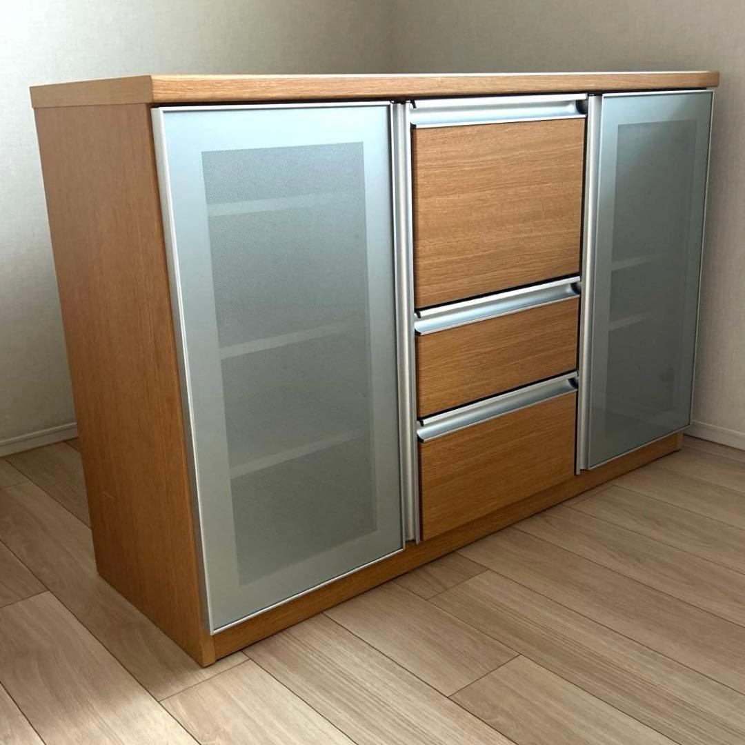 【たのめる便】ニトリサイドボード/食器棚　モデナ2 120LBR ガラス扉