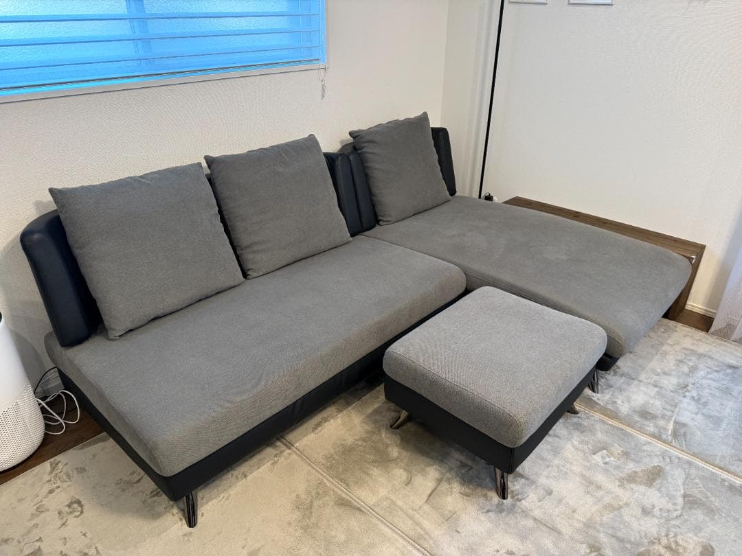 【残り1週間最終価格】ニトリ カウチソファ 布張り(2KD GY)＋ オットマン