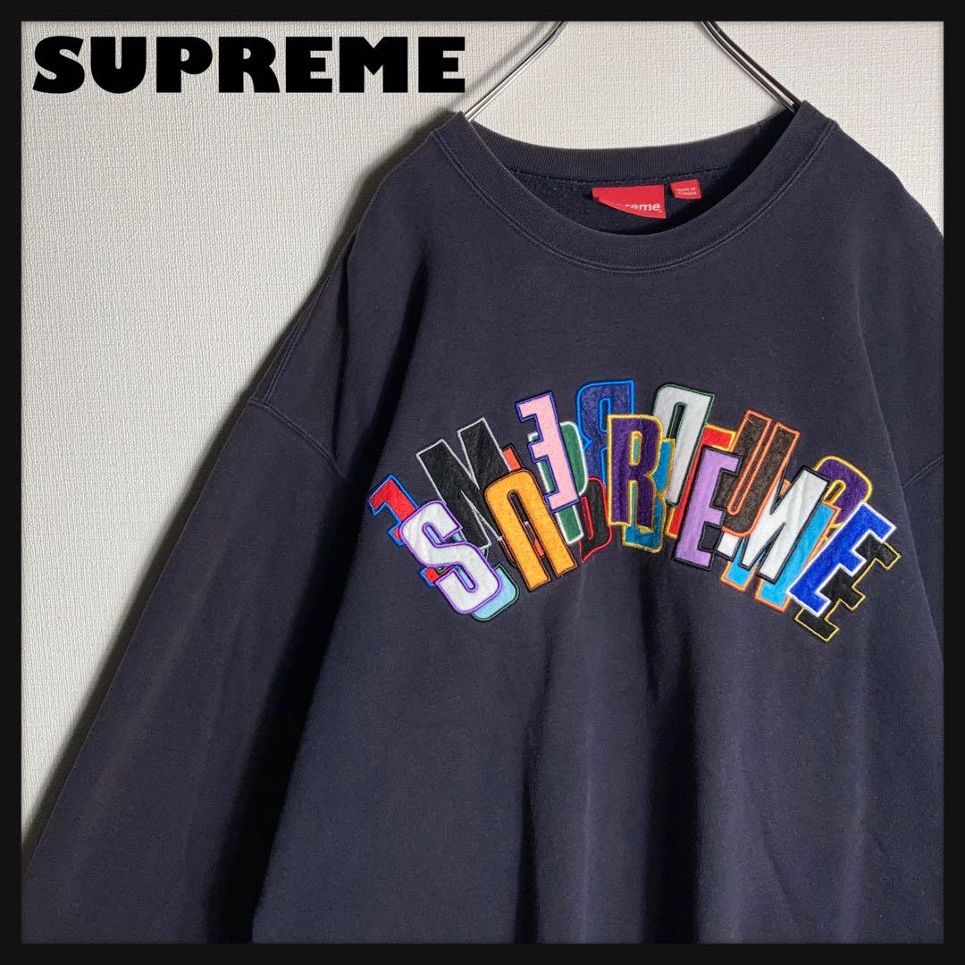 SUPREME‼︎ スウェット ビッグロゴ 刺繍ロゴ 紺 XL.