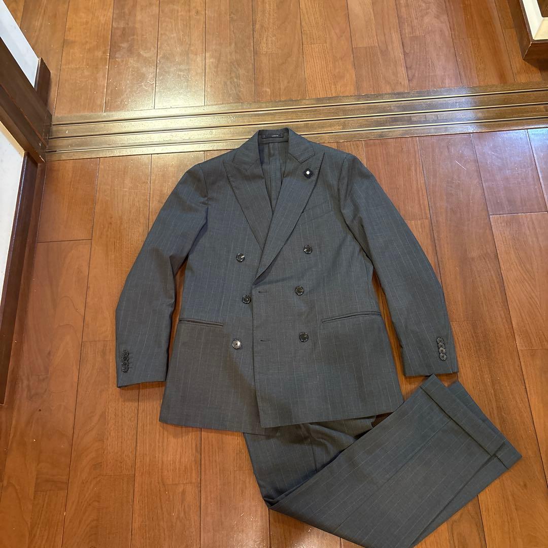 LARDINI ダブルブレストスーツ グレー ピンストライプ
