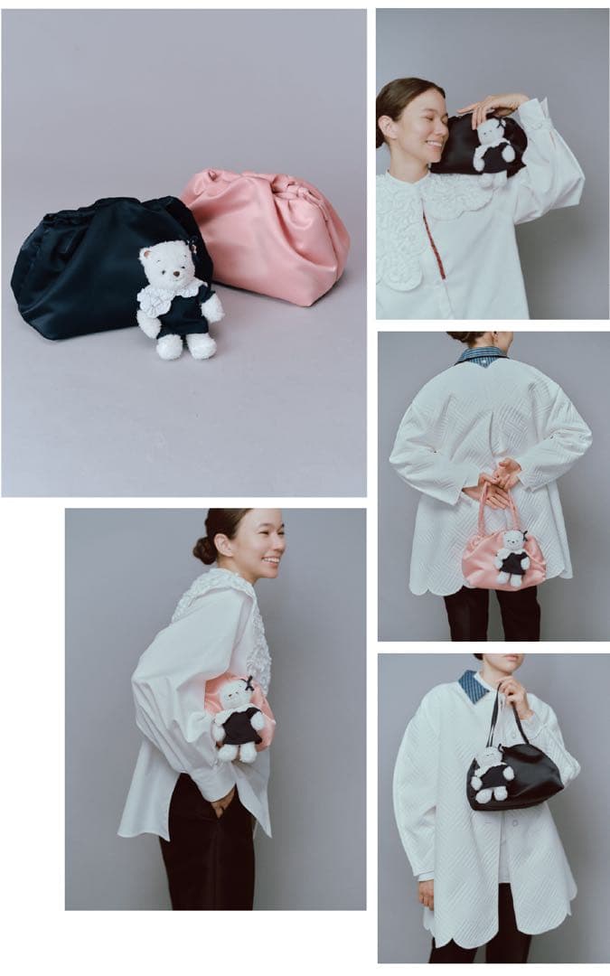 yori familiar コラボ　マシュマロクラッチバッグ　ネイビー