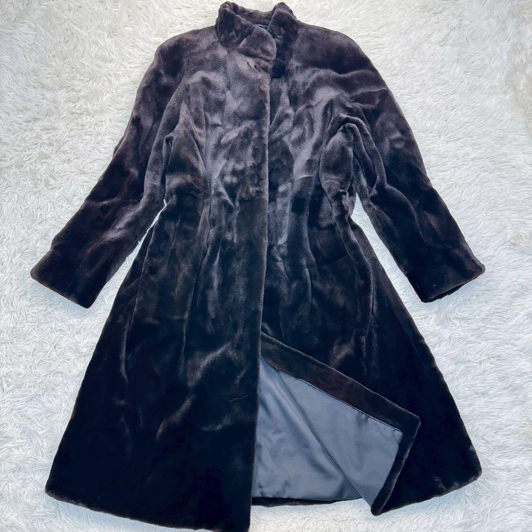 最高級 サガミンク シェアードミンク コート ロング丈 銀タグ ダークブラウン