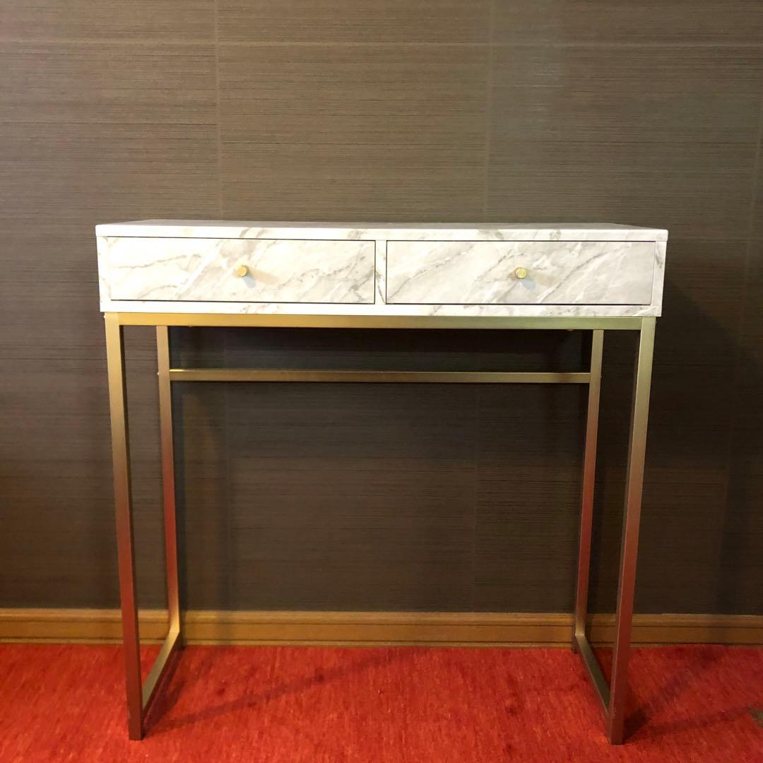 送料無料　コンソールテーブル　引き出し付き　大理石柄　ホワイト　ゴールド　飾り棚