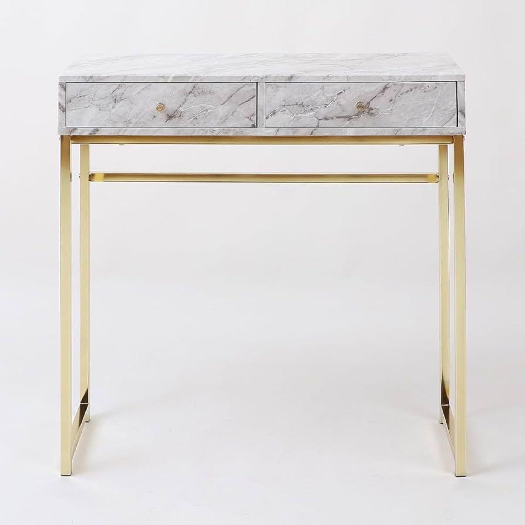送料無料　コンソールテーブル　引き出し付き　大理石柄　ホワイト　ゴールド　飾り棚
