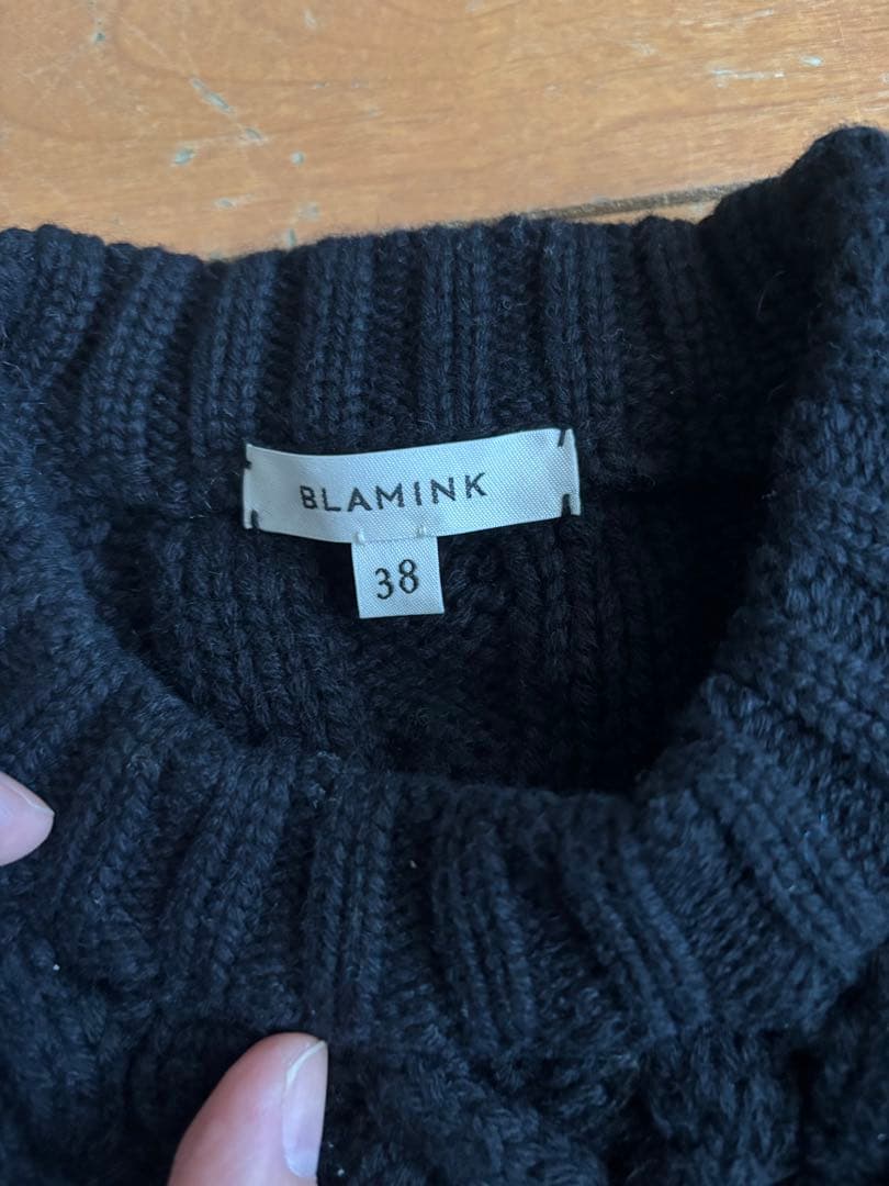 BLAMINK ブラック ケーブルニットベスト 38 ブラミンク　カシミヤ