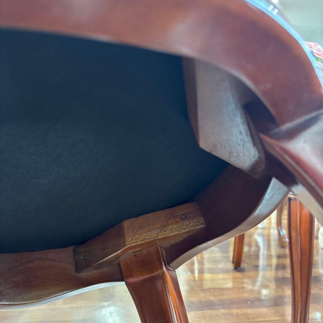 マホガニーアンティーク調 クラシックスタイル 赤ベルベット スツール 腰掛け椅子