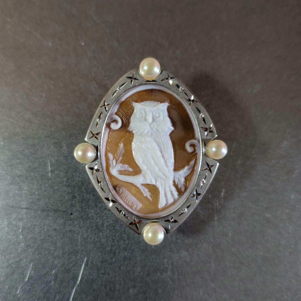 ブローチ　ペンダントトップ　2way　K18　K14　WG　シェルカメオ　真珠