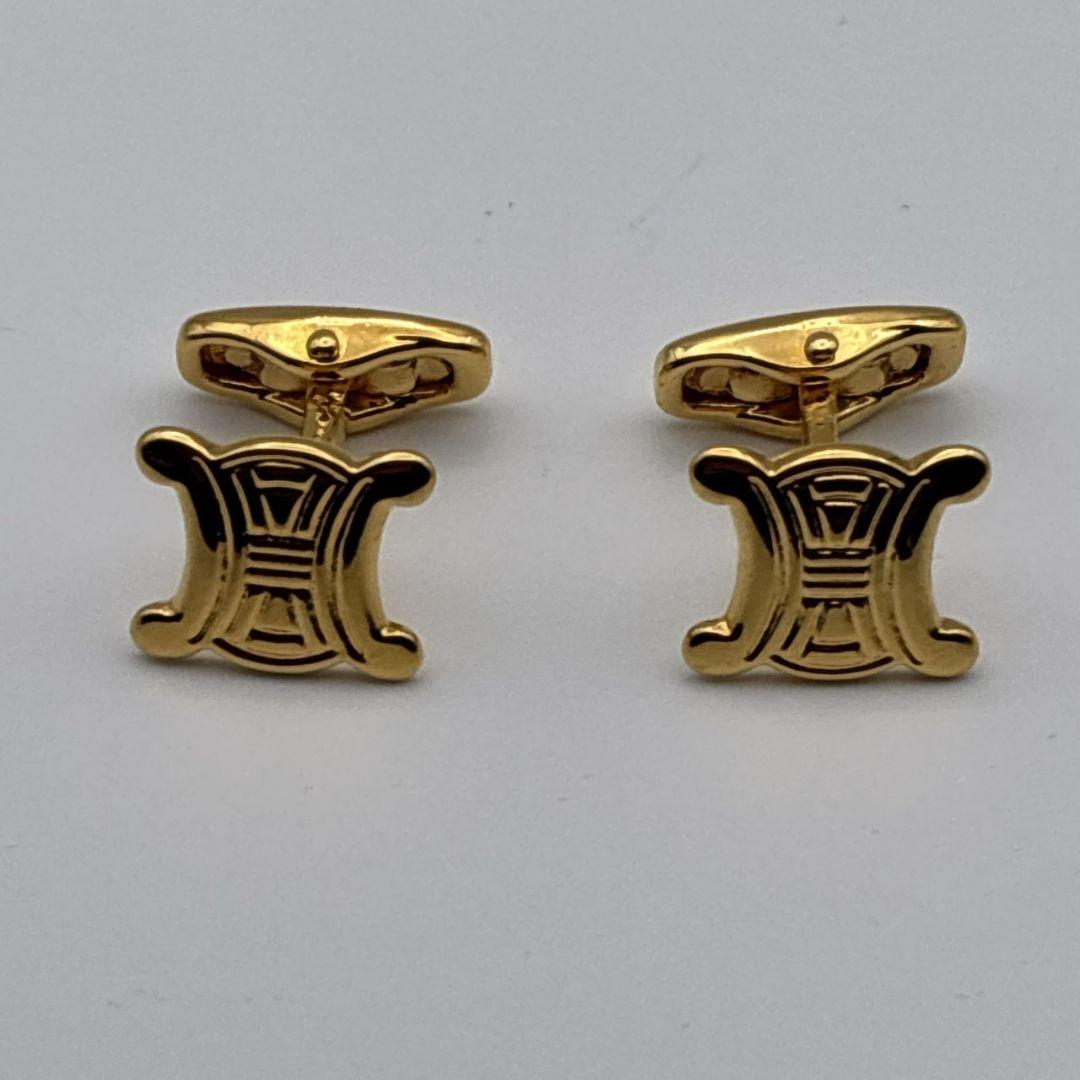 【美品】CELINE カフス カフリンクス タイピン トリオンフ マカダム 金色