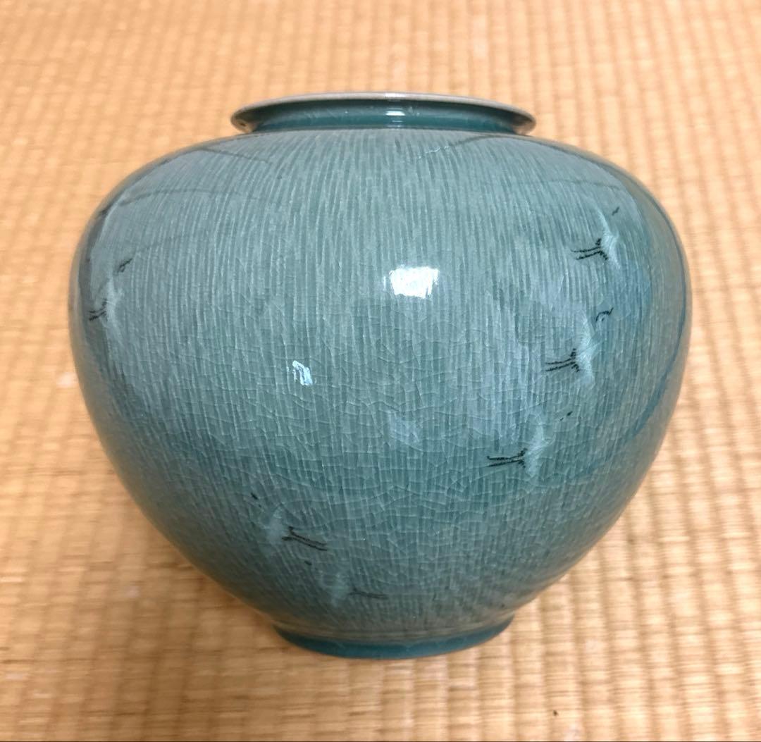 美しい高麗青磁の飾壺 国宝級な韓国作家 文柱天作