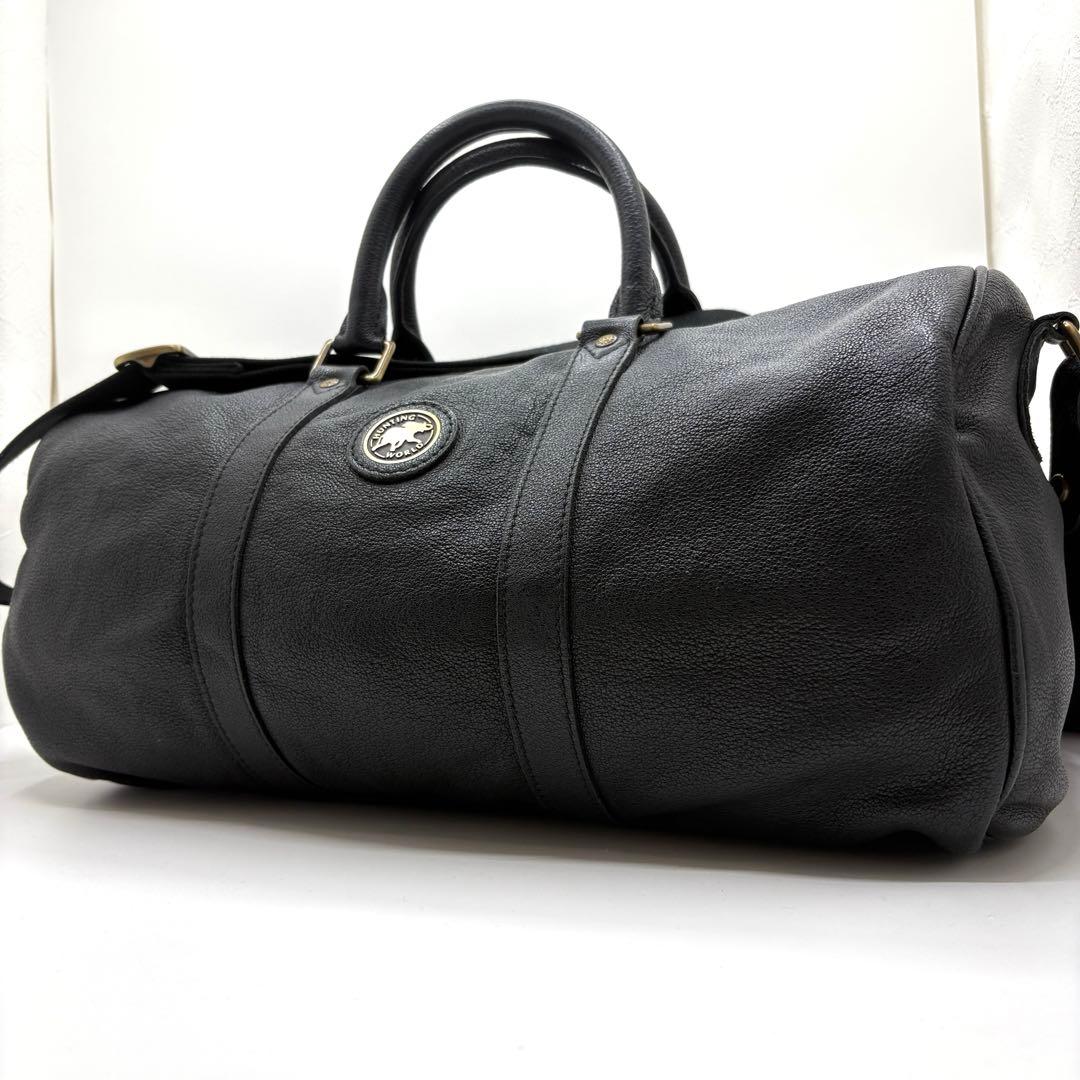 【美品/希少】ハンティングワールド　ボストンバッグ　2way ブラック　本革