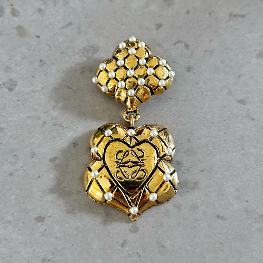 【超美品】LOEWE ヴィンテージ ブローチ ハート×パール ゴールド 一点物