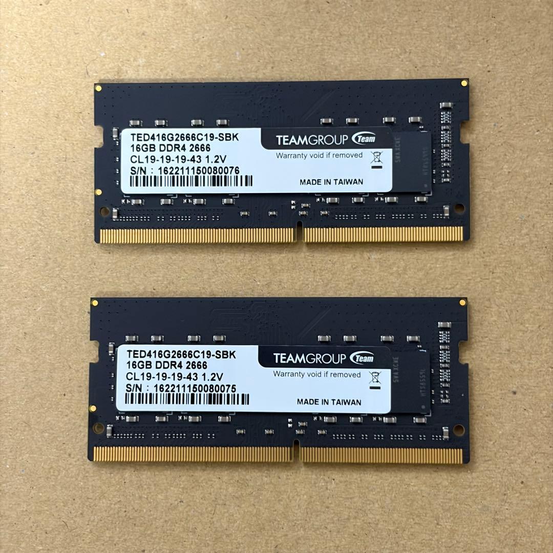 【即購入歓迎】TEAM DDR4 16GBx2 TED416G2666C19