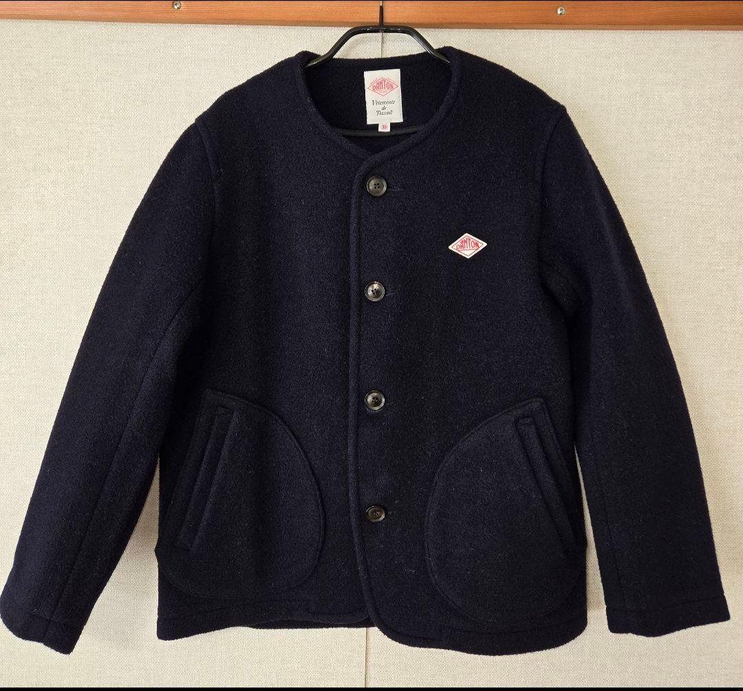 DANTON♪ウールモッサノーカラーシングルジャケット38 　ネイビー