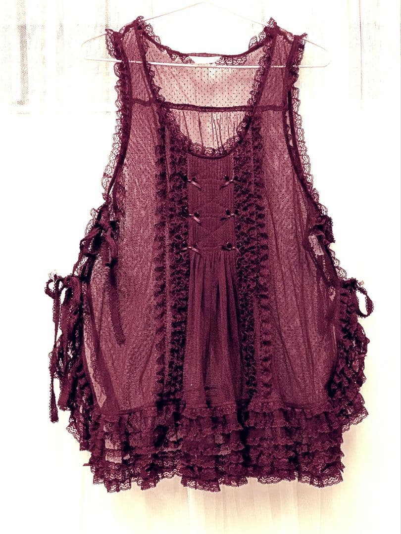 PINK HOUSE ピンクハウス ドットチュールタブリエ エプロン ボルドー