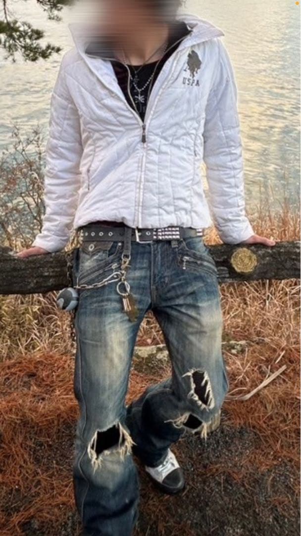 お兄系 y2k グランジ ホワイトダウンジャケット