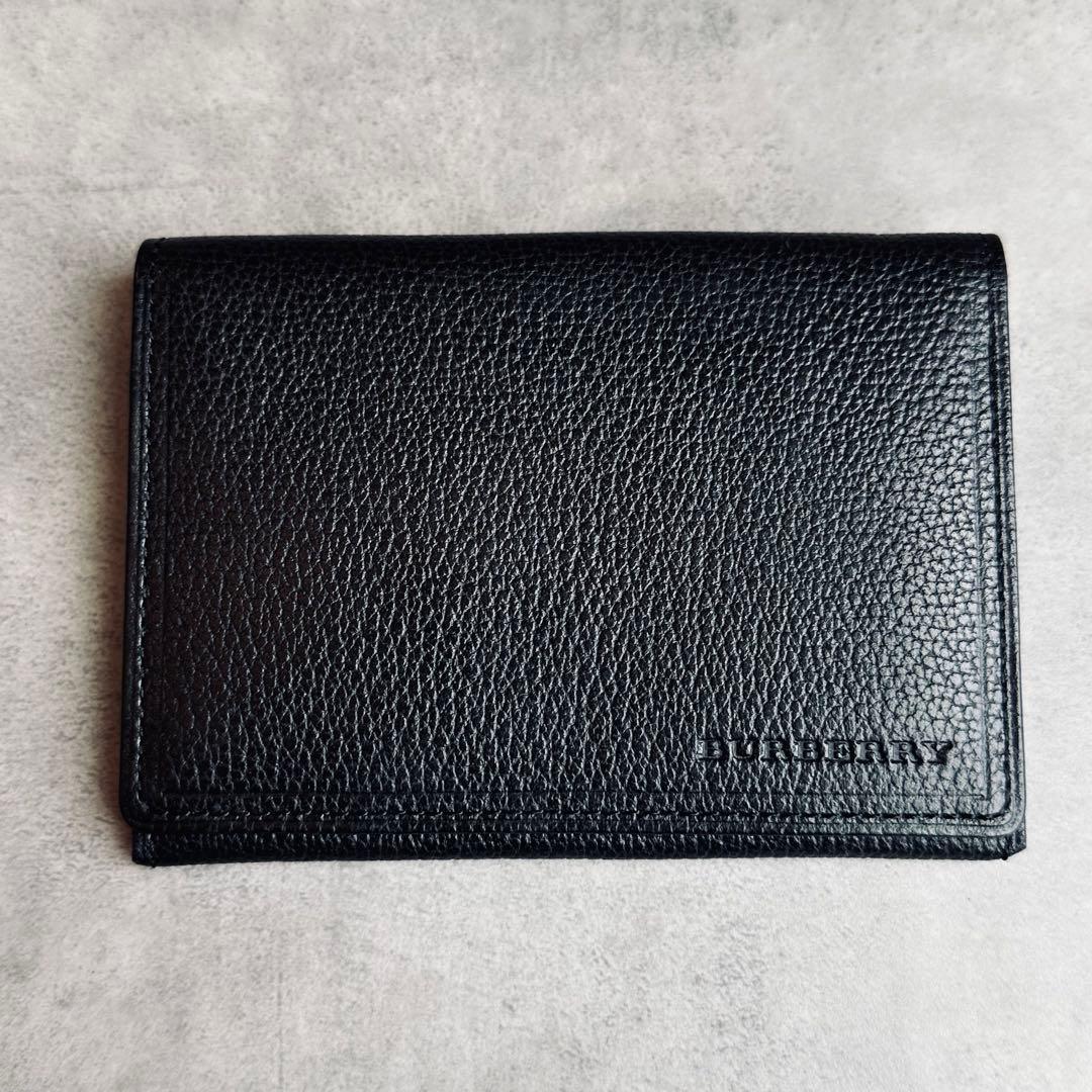 BURBERRY ノバチェック エンボスロゴ シボ革 レザー名刺入れ