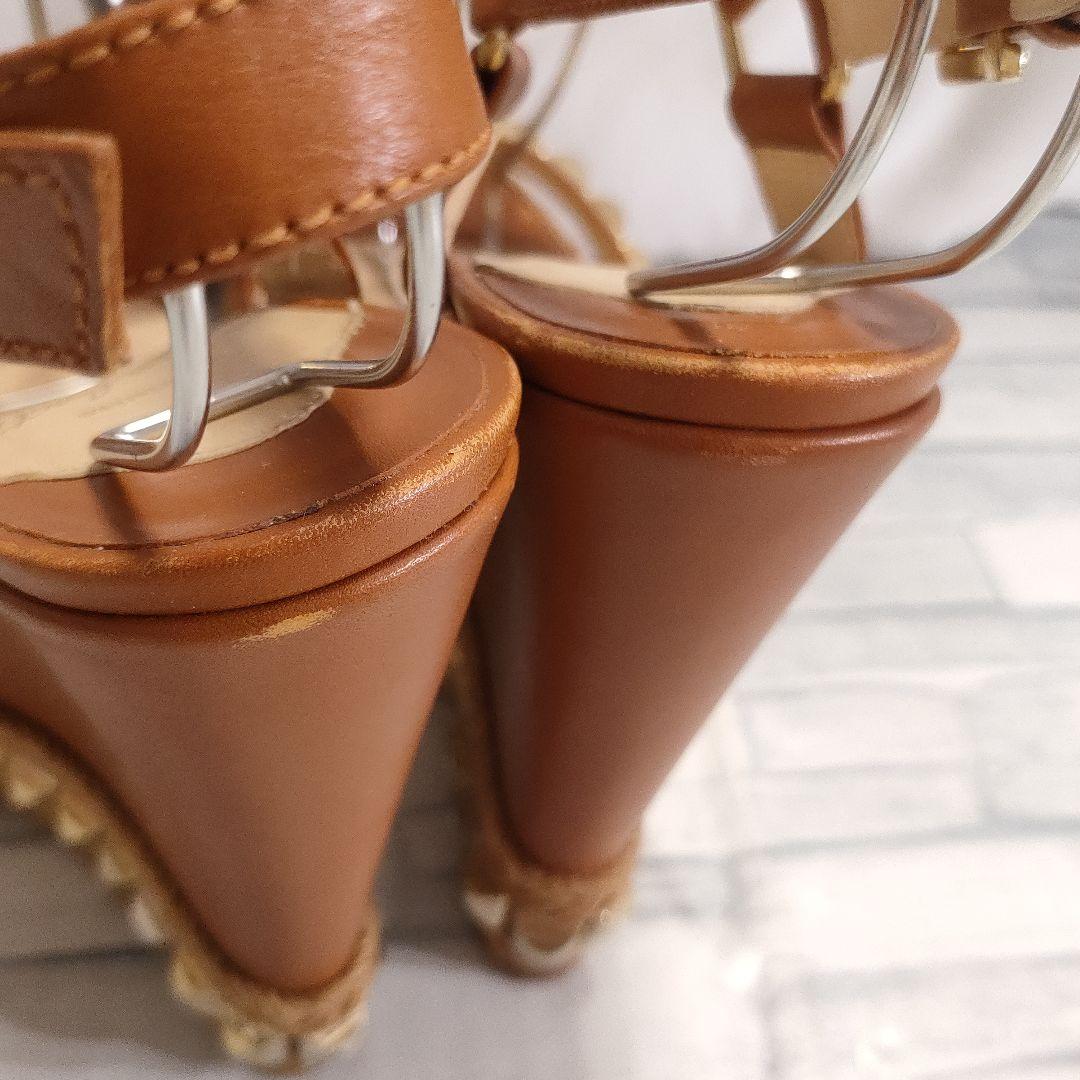 ルブタン　カタクロウ　ウェッジソールサンダル　レザー　ブラウン×ゴールド　37