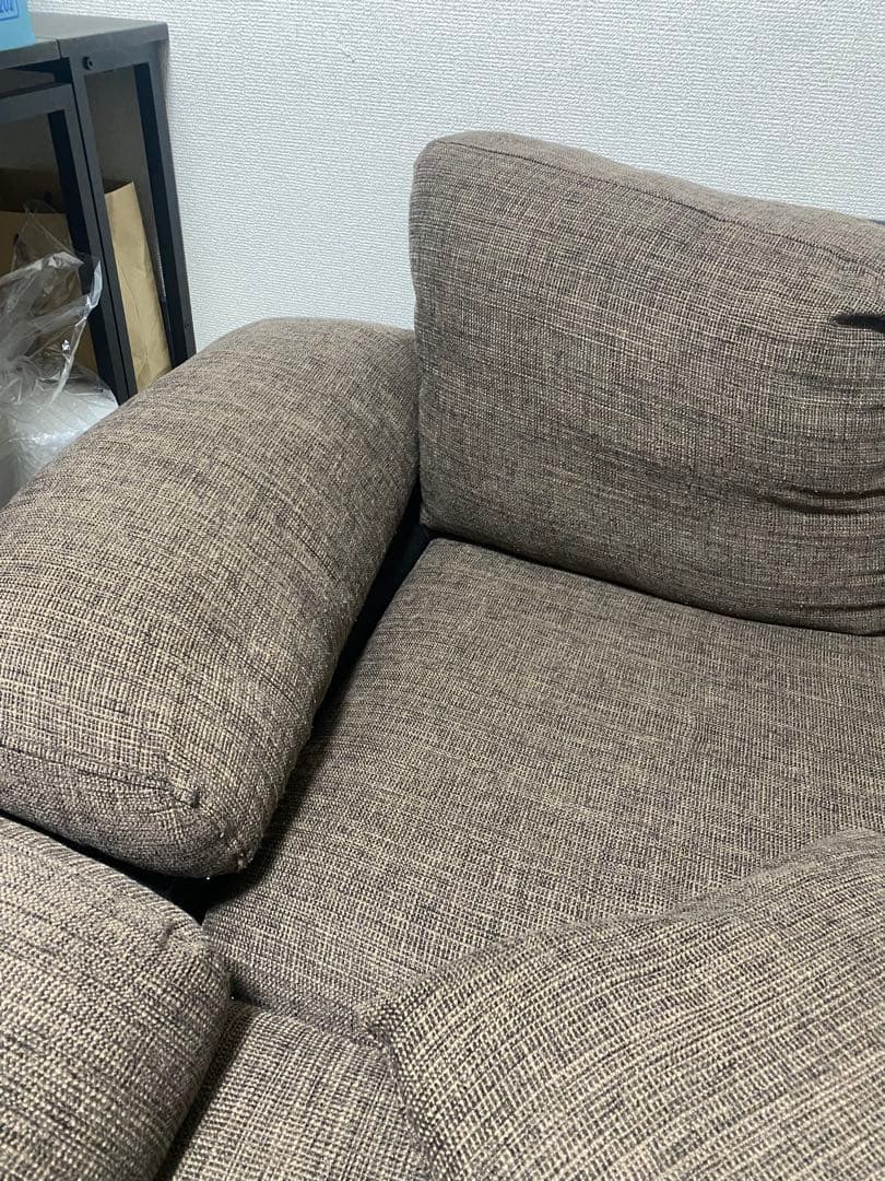 ぺ〜　ブラウン×ブラック レザー調　ファブリック　L字型 3人掛けソファ