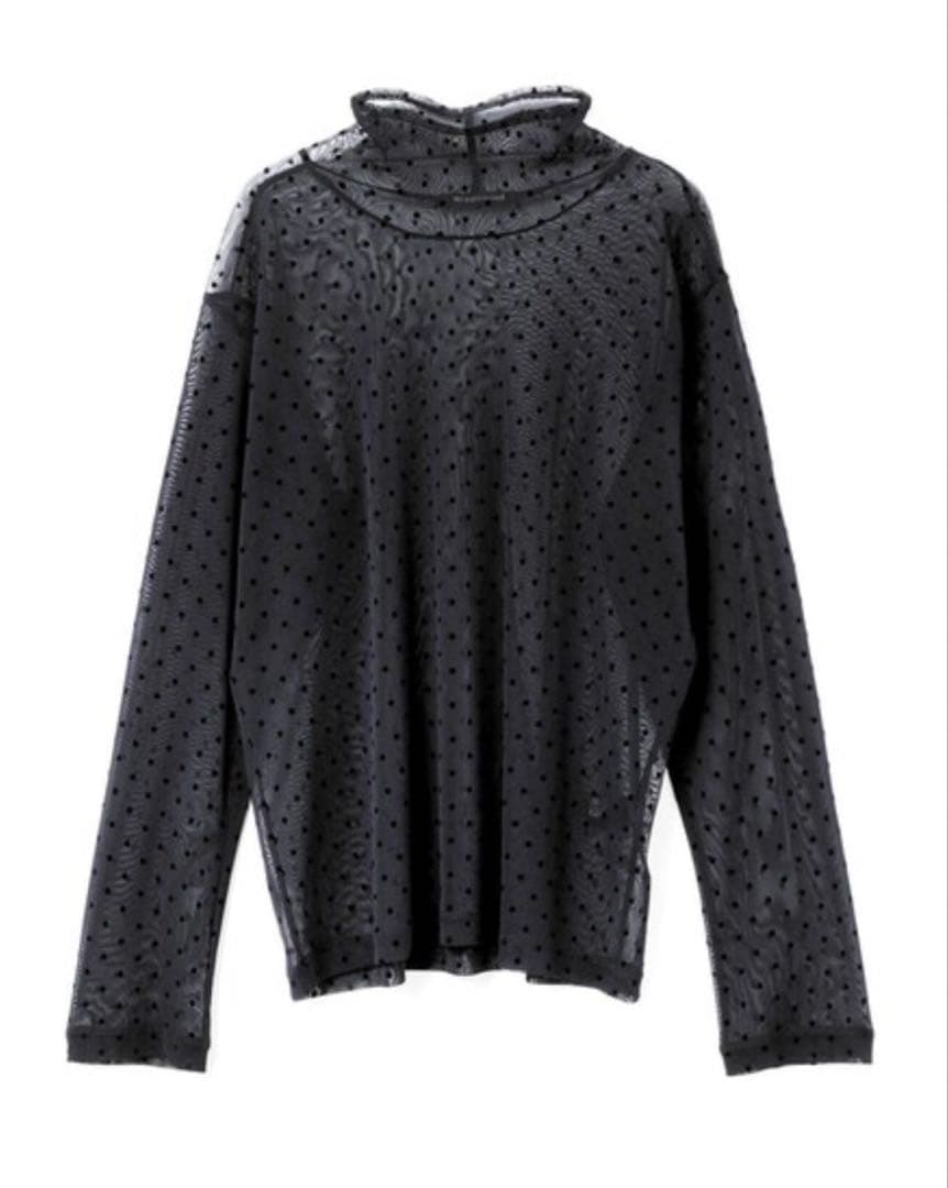 【mizuiro ind】メッシュドットハイネックプルオーバー　ブラック　F