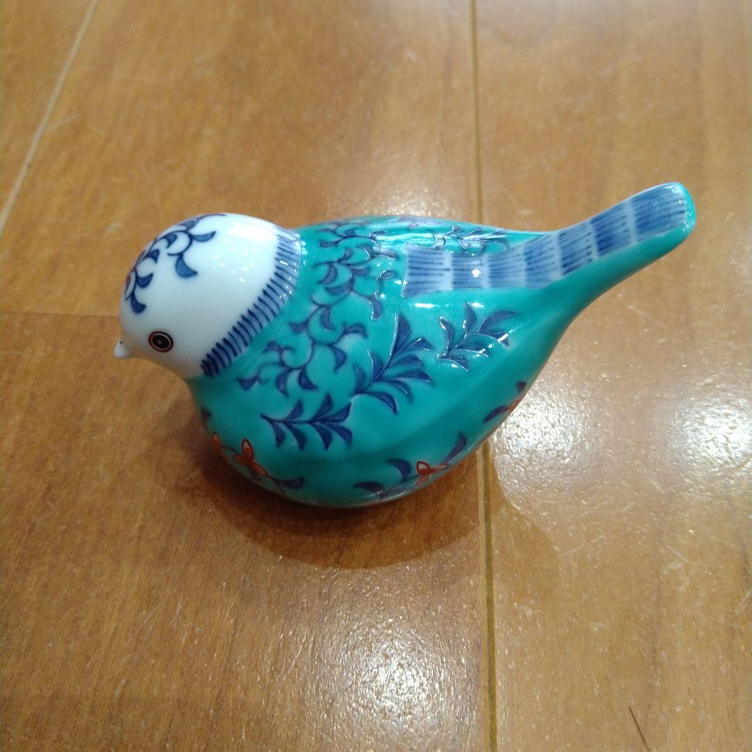 （極美品）今泉今右衛門　色絵緑地小鳥　置物　ロイヤルクラウンダービー