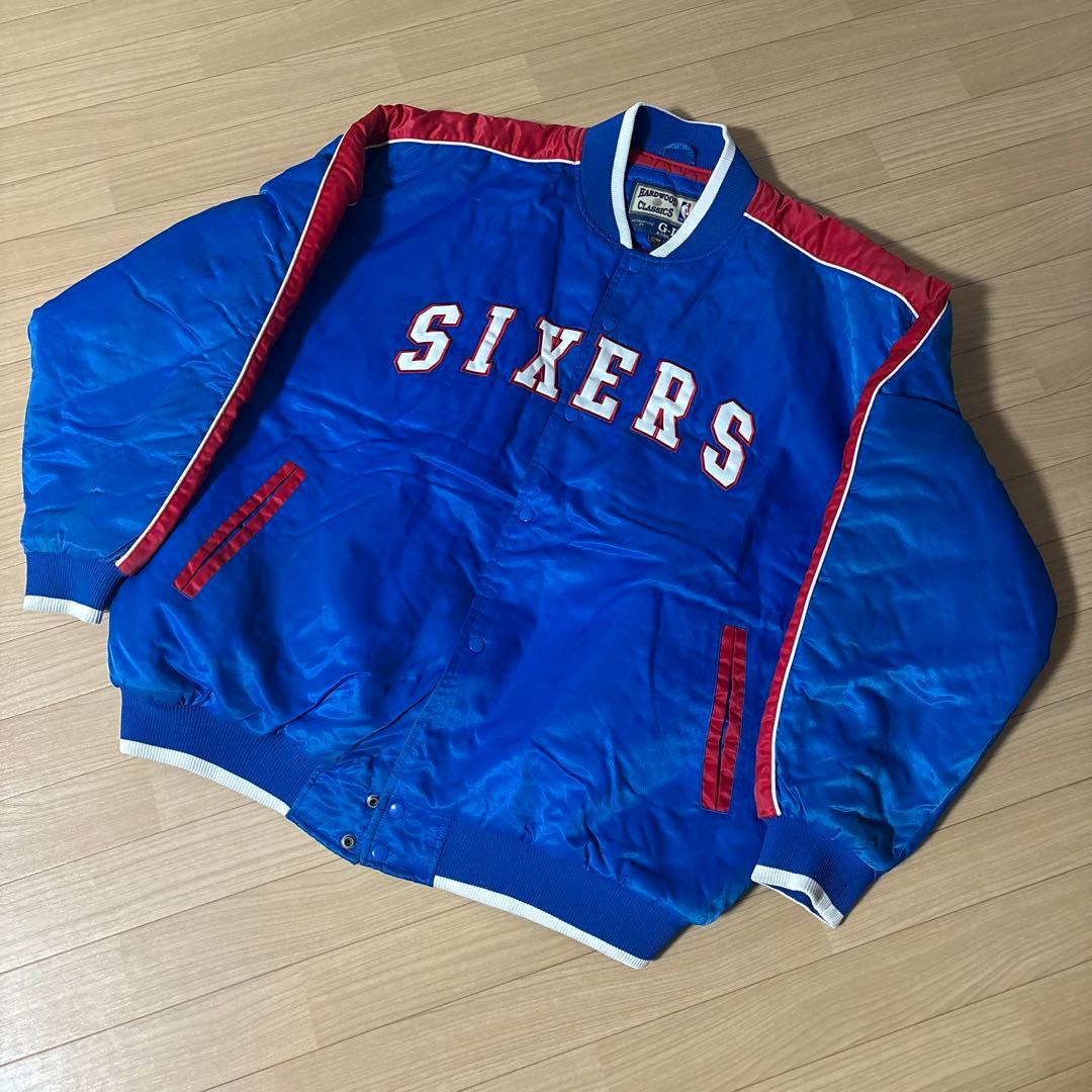 【NBA】76ers 刺繍 中綿 スタジャン ブルゾン XXL 青 希少サイズ