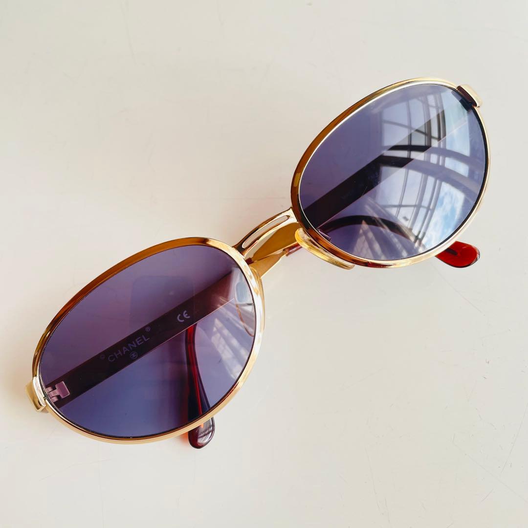 CHANEL シャネル オーバル サングラス ゴールド 度なし ブルーレンズ